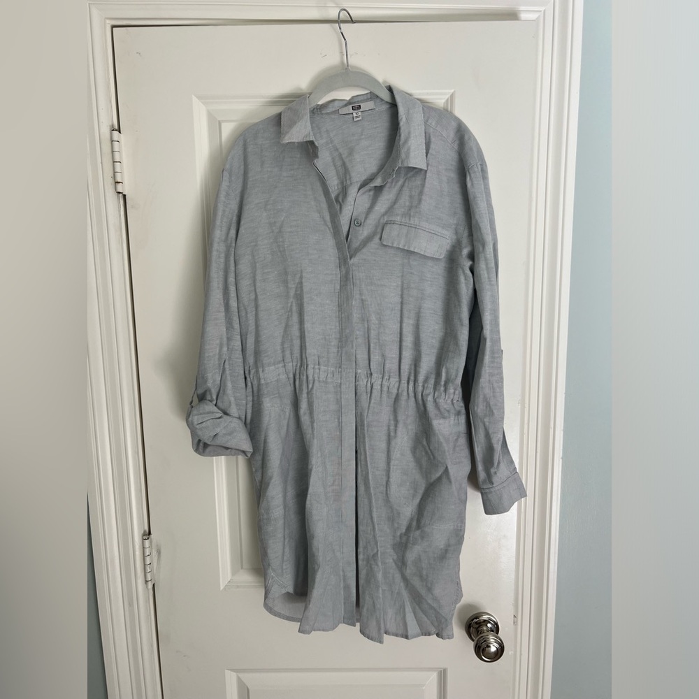 Etcetera striped long sleeve button up dress
